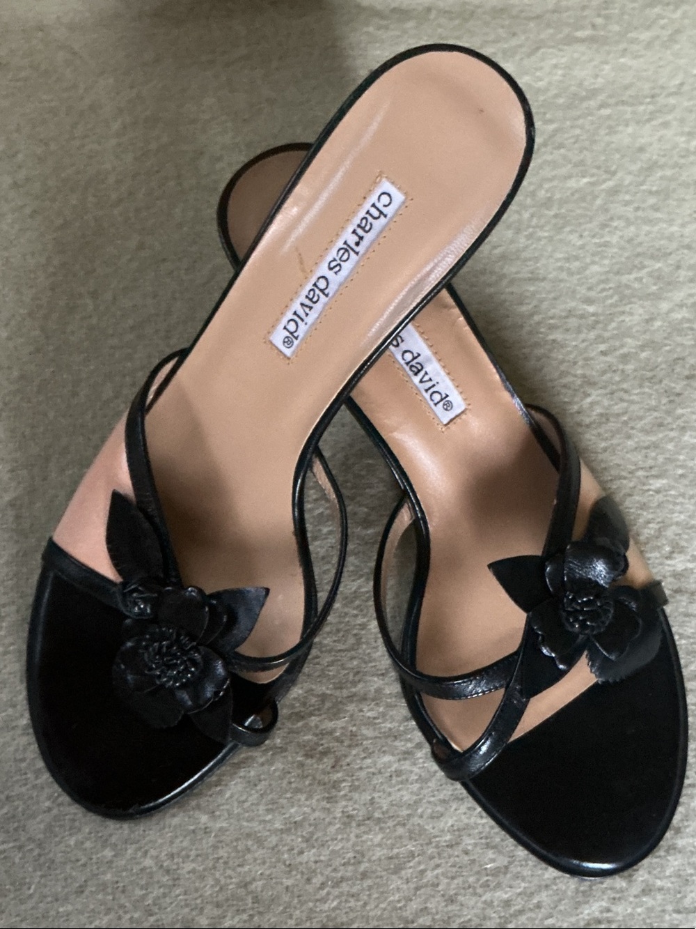 Charles David Black Floral Strap Slide Mules